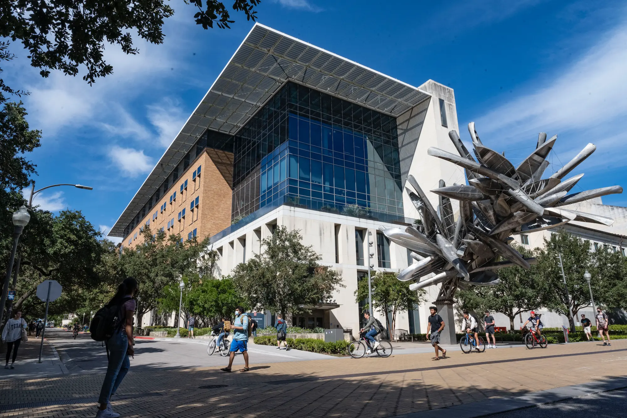 Hackerman Building with Monochrome canoe sculpture